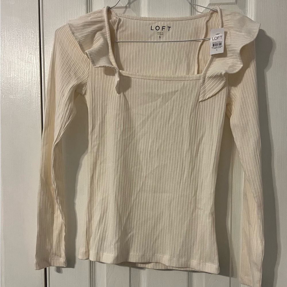 LOFT Cream Ribbed Women's Top